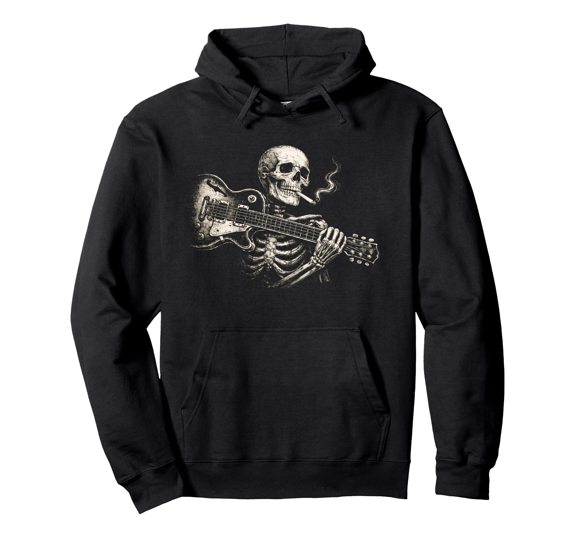 Funny Skeleton Smoking Playing Guitar Hoodie - Streetwear Style Unisex - T-Shirt, Sweatshirt, Hoodie