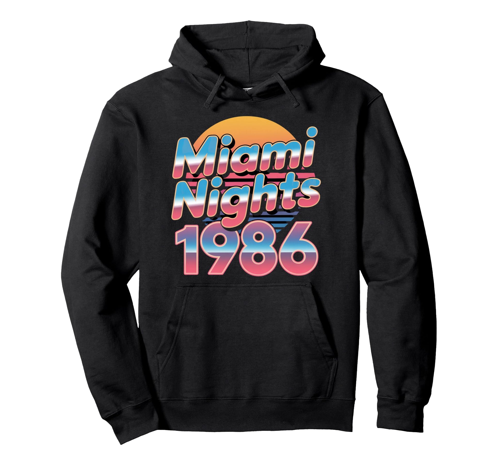 Miami Nights 1986 Synthwave Sunset Hoodie - Fun Novelty Design Men Women - T-Shirt, Sweatshirt, Hoodie
