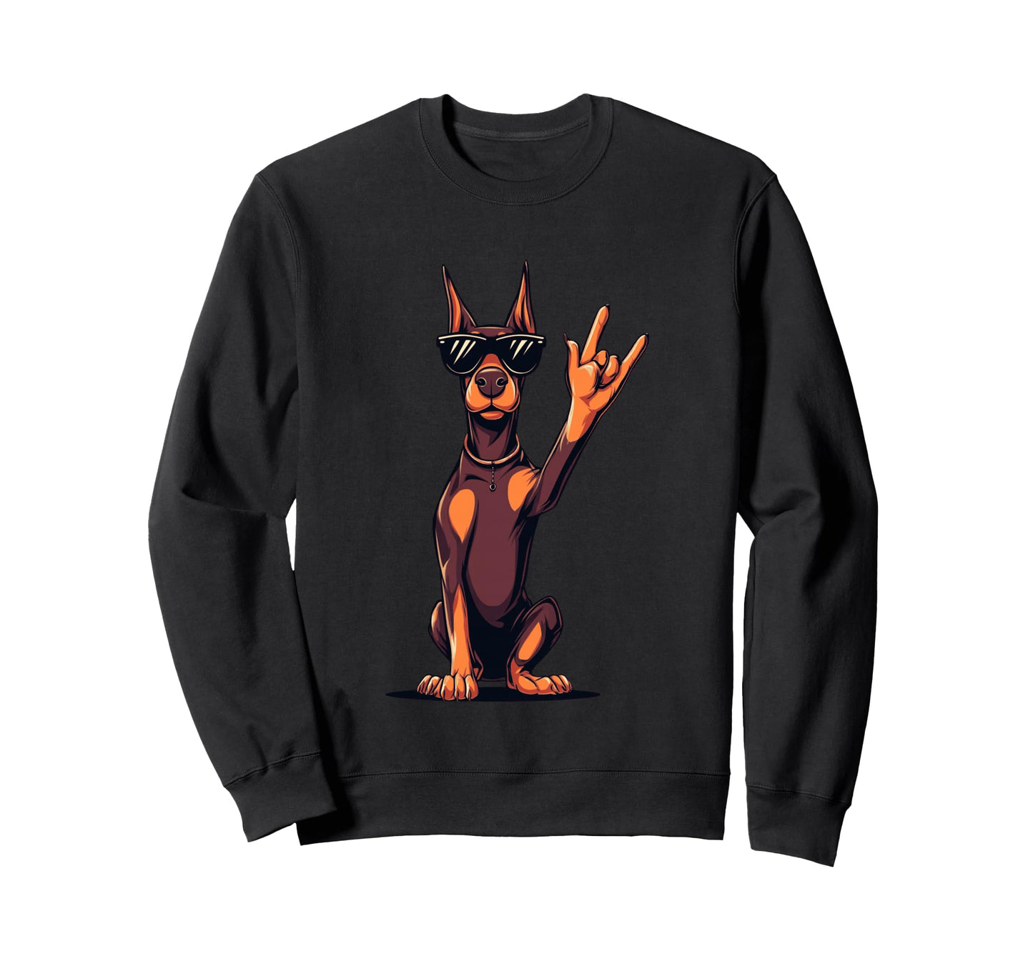Doberman Pinscher Rock Hand Sign Sweatshirt - Unique Graphic for Adults - T-Shirt, Sweatshirt, Hoodie