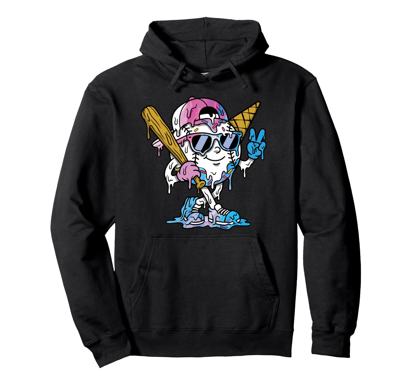 Baseball Drip Ice Cream Dripping Funny Hoodie - Graphic Print Men Women - T-Shirt, Sweatshirt, Hoodie