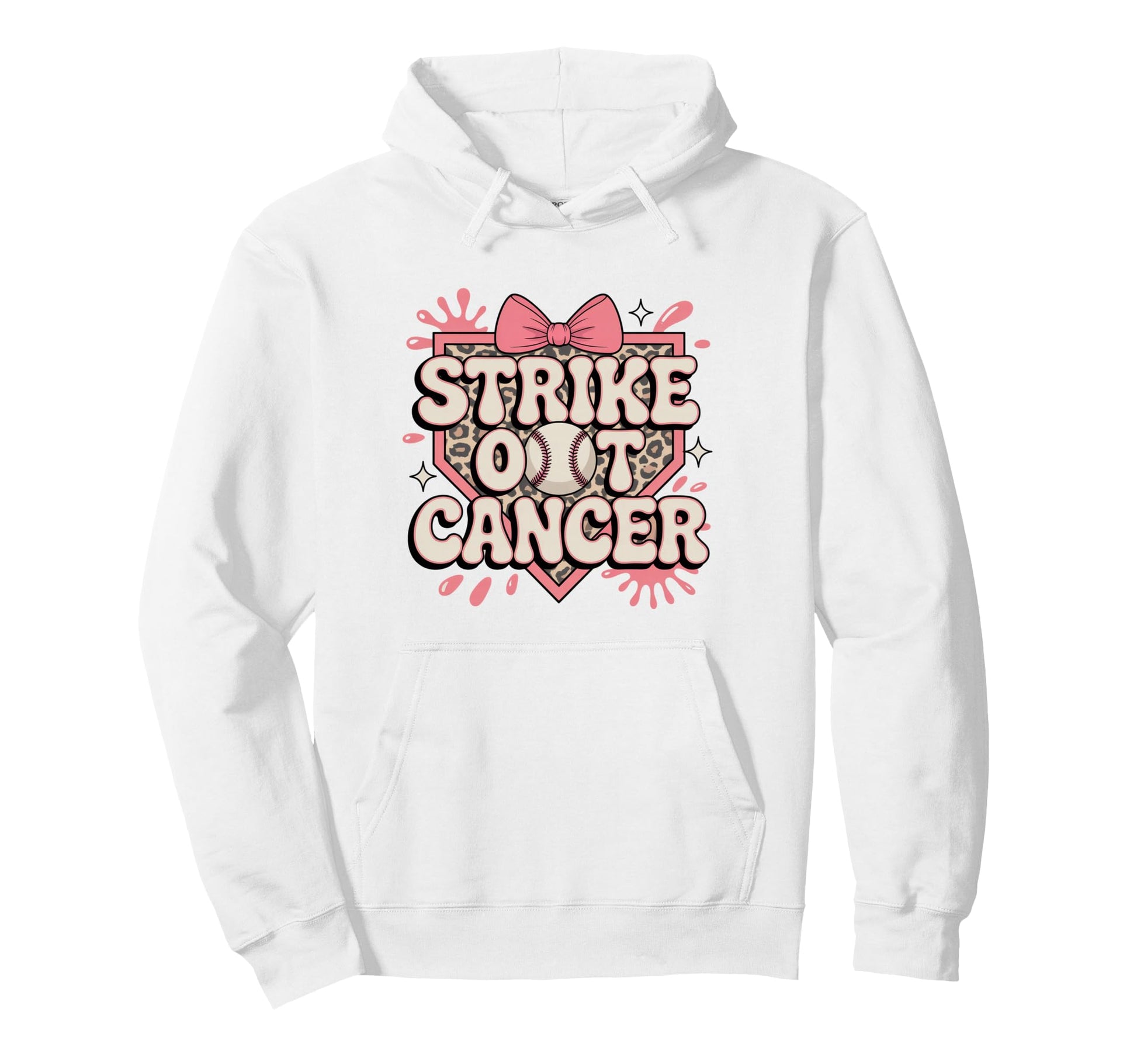 Strike Out Cancer Bow And Baseball Hoodie - Streetwear Style Unisex - T-Shirt, Sweatshirt, Hoodie