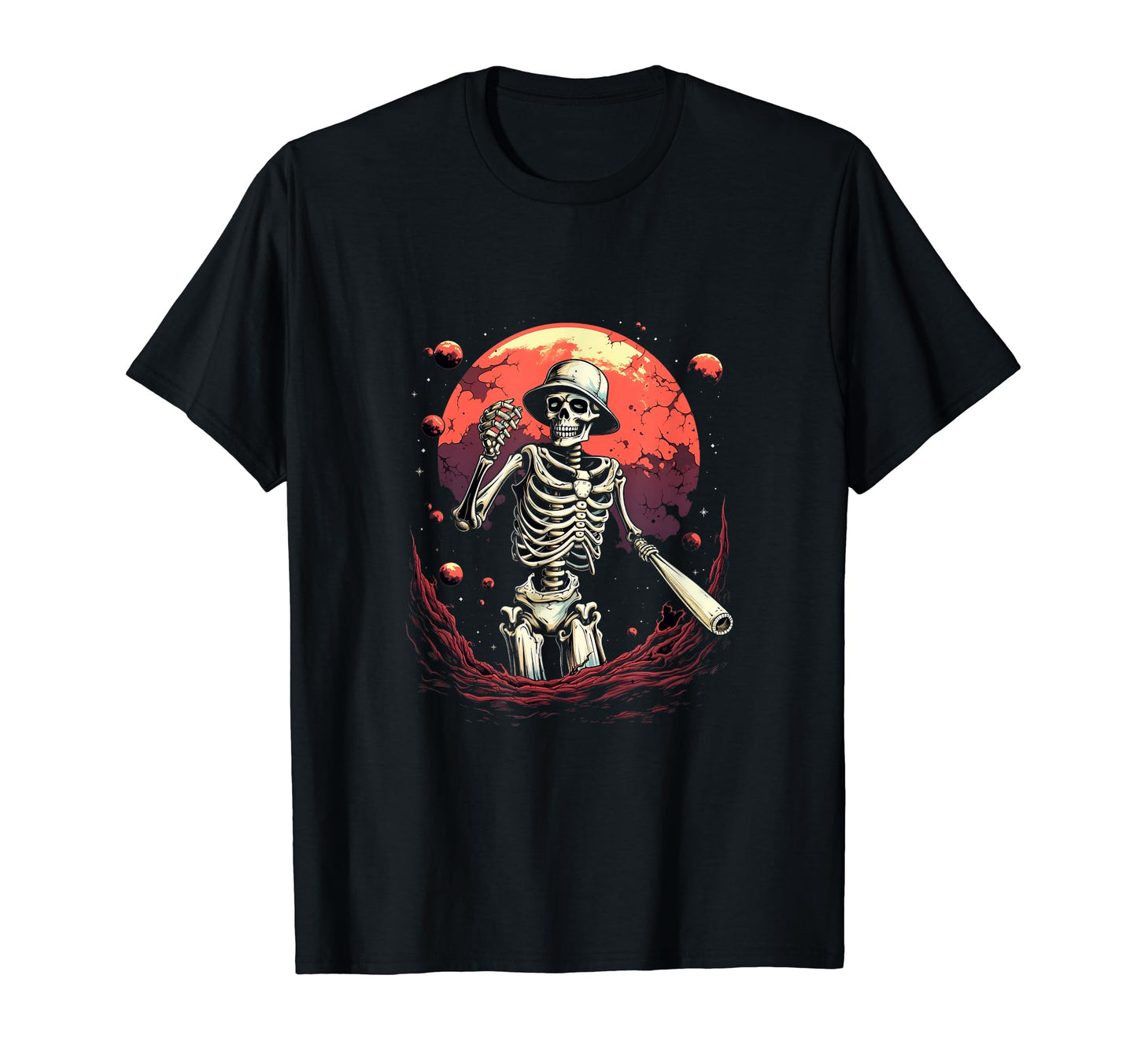 Skeleton Playing Baseball Halloween T-Shirt - Unique Graphic Unisex - T-Shirt, Sweatshirt, Hoodie
