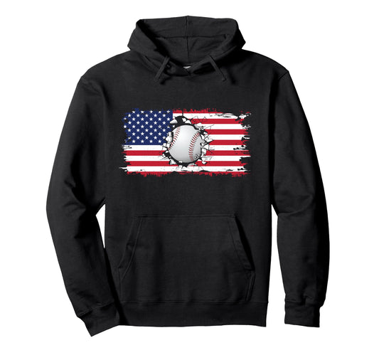 American Flag Baseball Baseball Hoodie - Novelty Apparel Men Women - T-Shirt, Sweatshirt, Hoodie