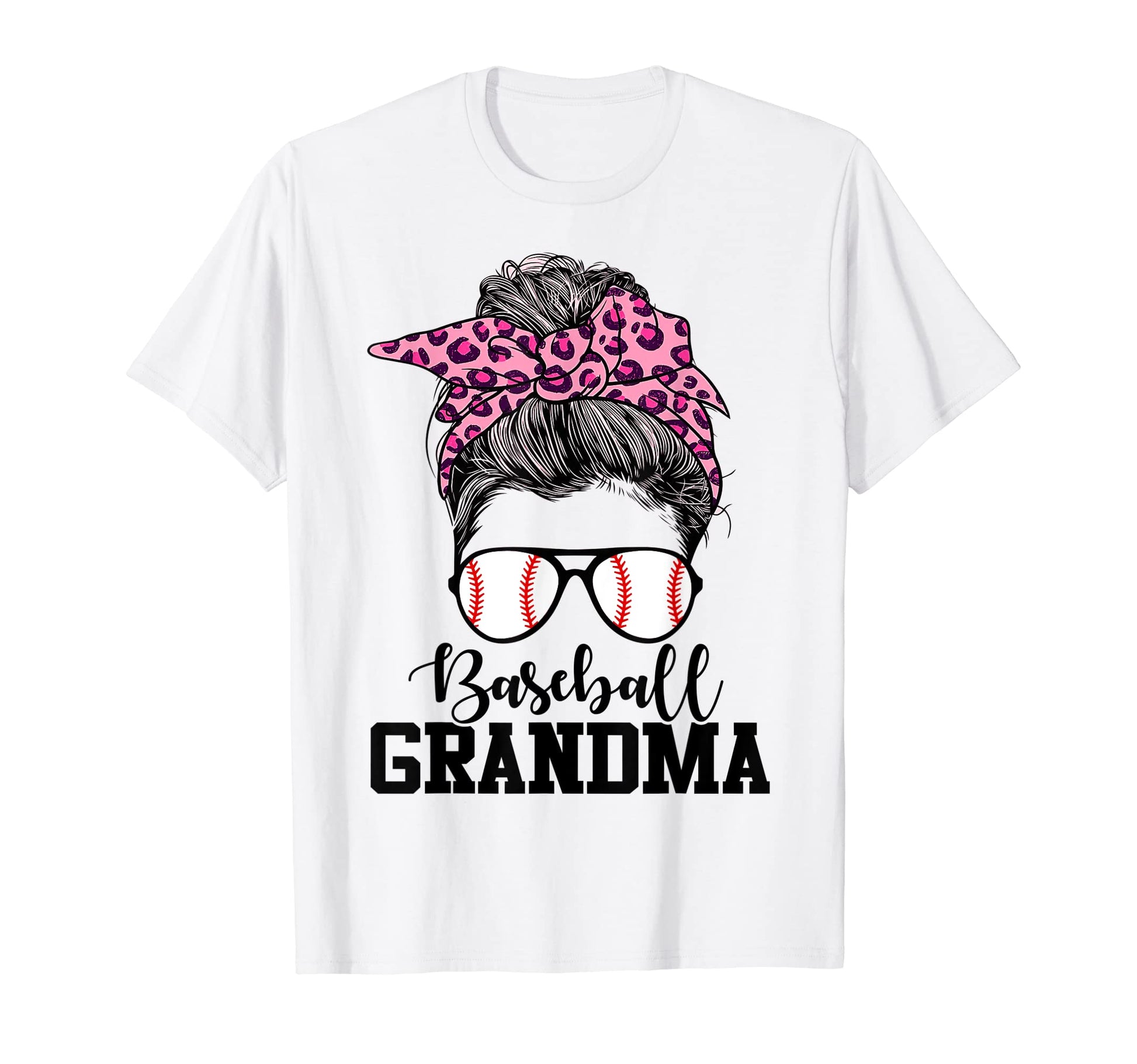 Baseball Grandma Messy Bun Leopard T-Shirt - Minimalist Print Unisex - T-Shirt, Sweatshirt, Hoodie