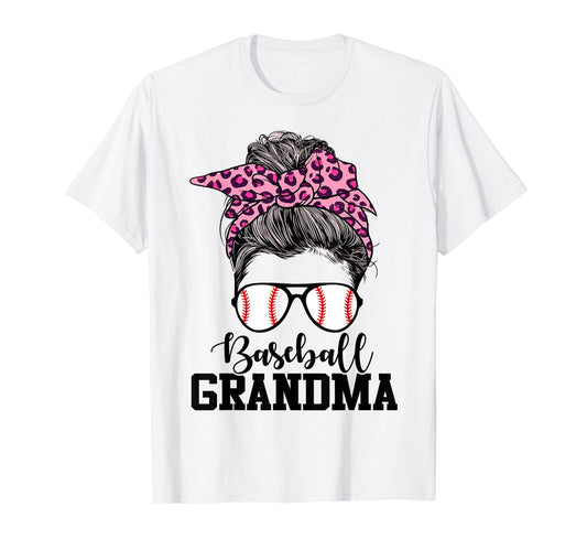 Baseball Grandma Messy Bun Leopard T-Shirt - Minimalist Print Unisex - T-Shirt, Sweatshirt, Hoodie