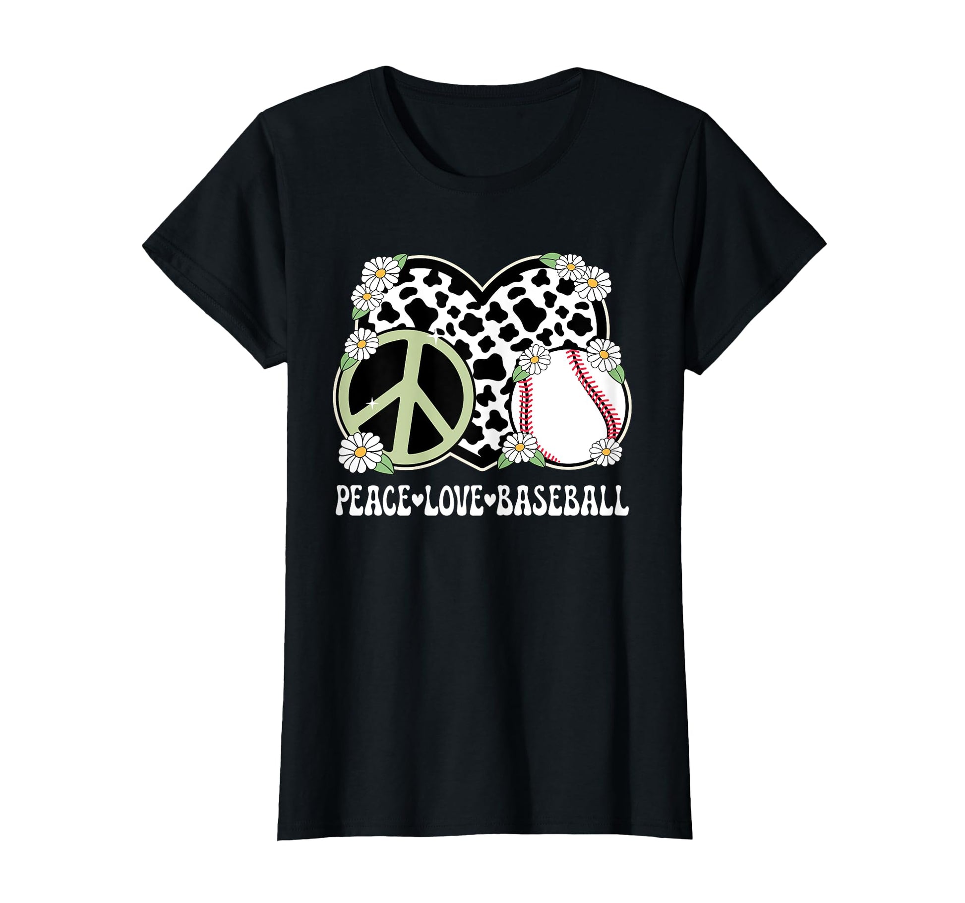 Peace Love Baseball Lover Cow Baseball T-Shirt - Unique Graphic for Adults - T-Shirt, Sweatshirt, Hoodie