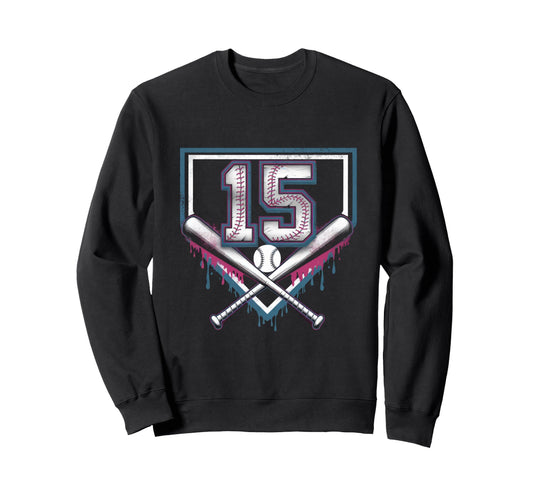 15Th Birthday Baseball Home Ice Cream Sweatshirt - Trendy Graphic Unisex - T-Shirt, Sweatshirt, Hoodie