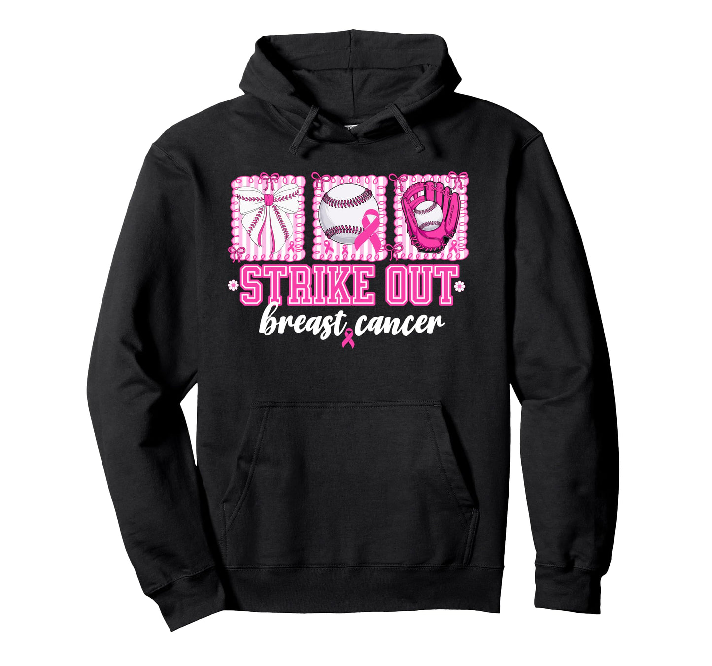 Strike Out Baseball Breast Cancer Hoodie - Novelty Apparel Unisex - T-Shirt, Sweatshirt, Hoodie
