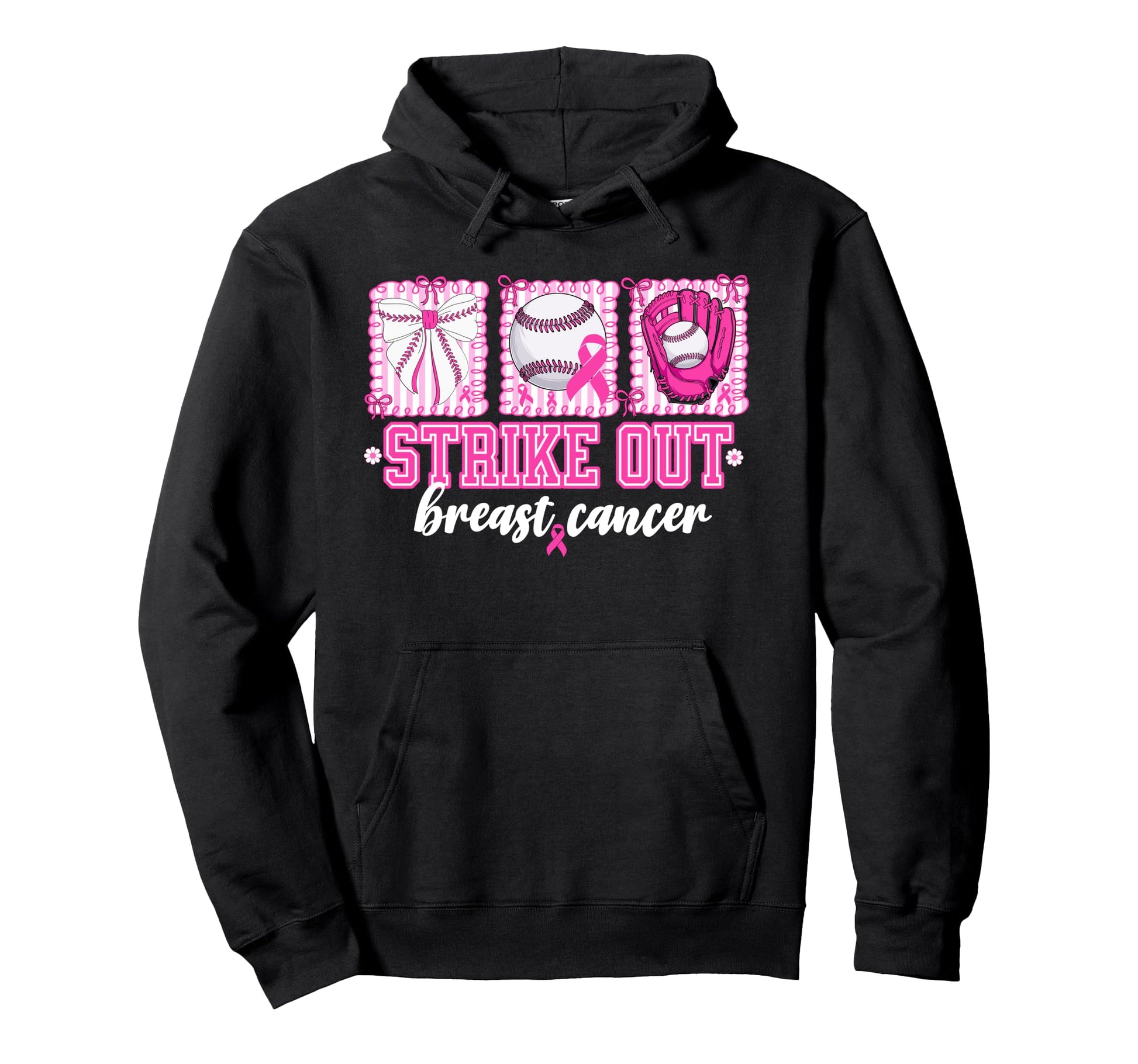 Strike Out Baseball Breast Cancer Hoodie - Novelty Apparel Unisex - T-Shirt, Sweatshirt, Hoodie