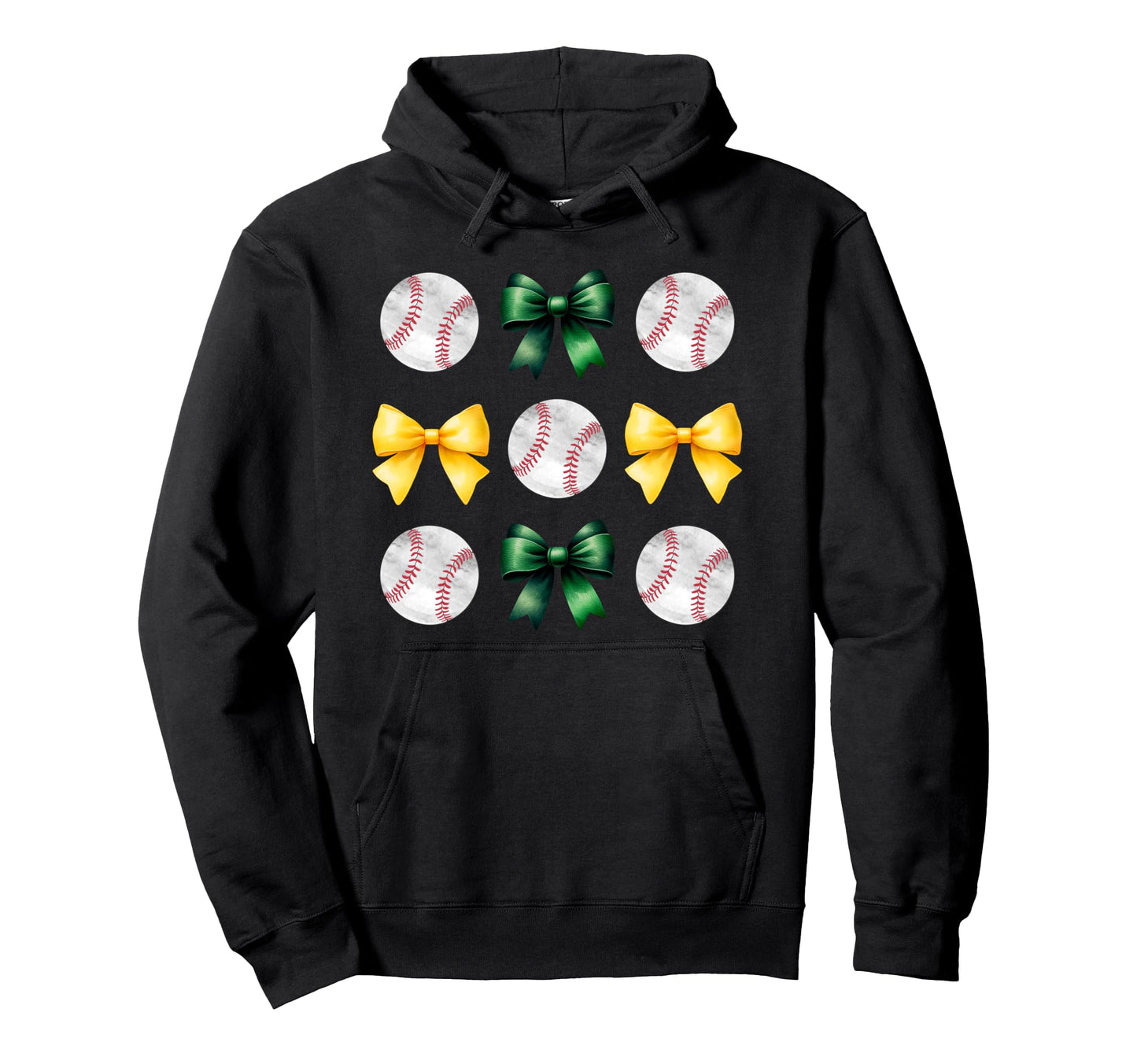 Baseballs Green Yellow Bows Ball Mom Hoodie - Custom Art Print Men Women - T-Shirt, Sweatshirt, Hoodie
