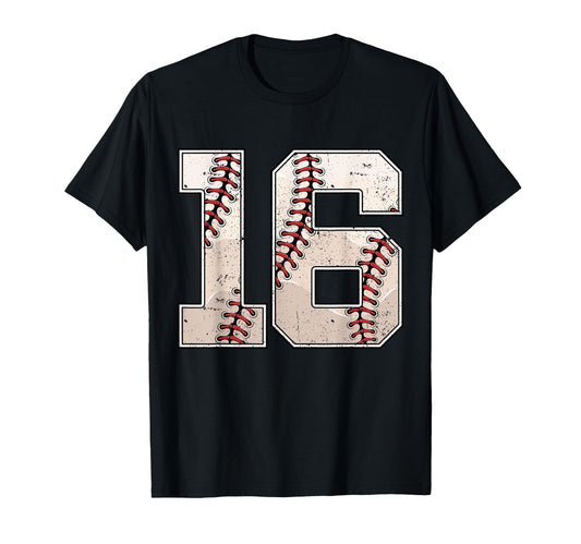 Baseball Birthday Sixteen 16 Years Old T-Shirt - Trendy Graphic Men Women - T-Shirt, Sweatshirt, Hoodie