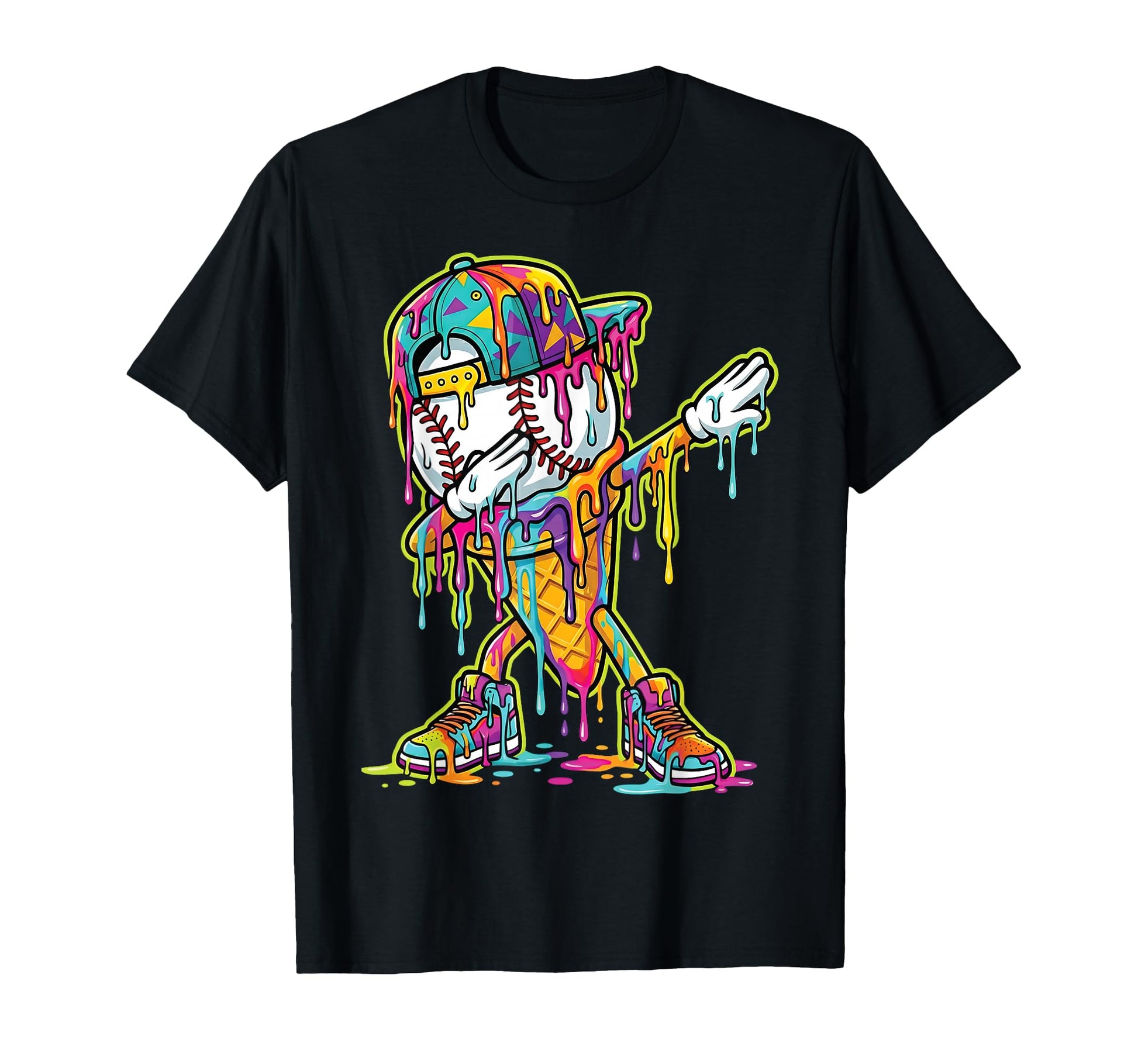 Baseball Ice Cream Dripping Dabbing T-Shirt - Minimalist Print for Adults - T-Shirt, Sweatshirt, Hoodie