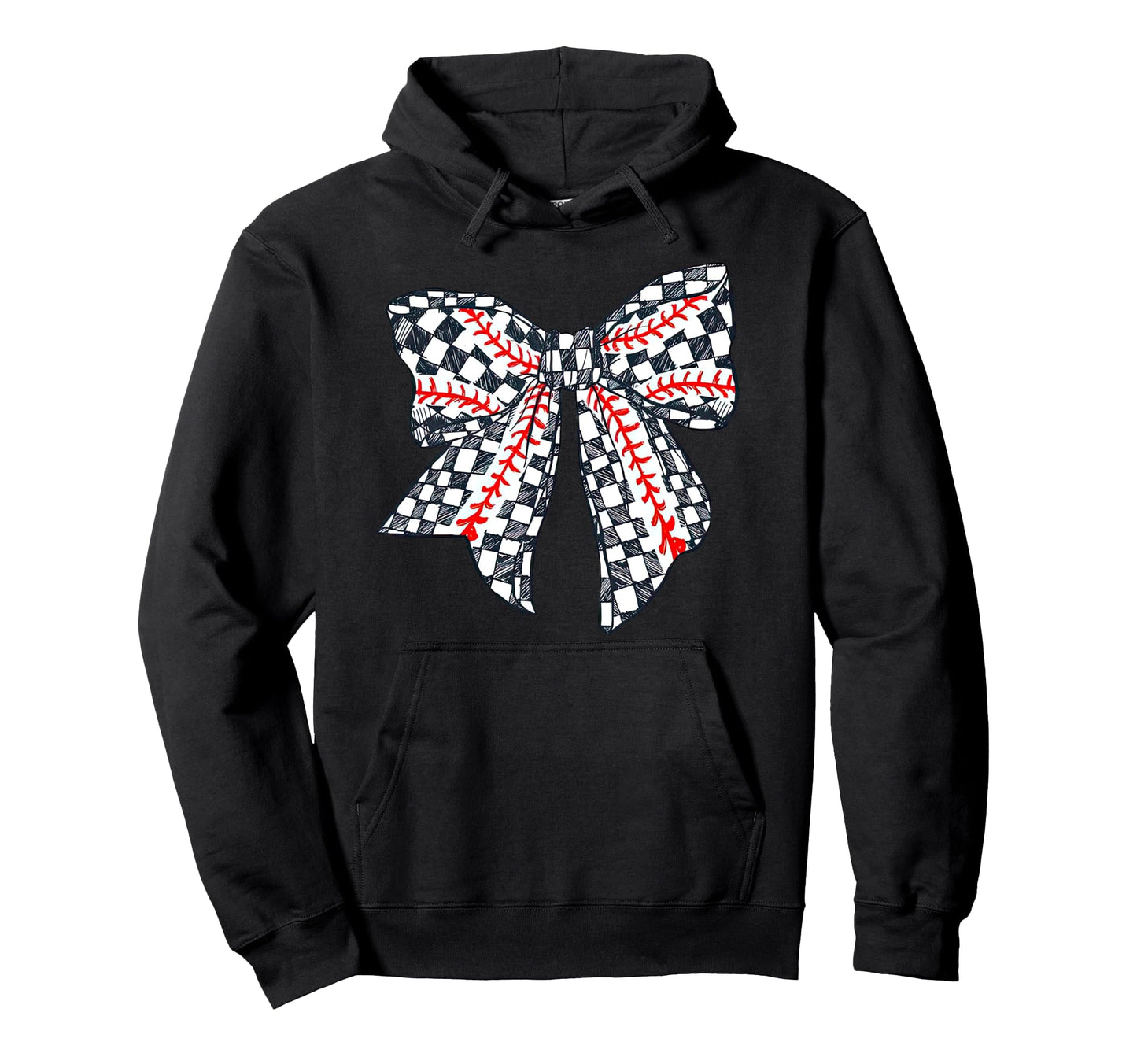 Checkered Baseball Bow Distressed Hand Hoodie - Custom Art Print Unisex - T-Shirt, Sweatshirt, Hoodie
