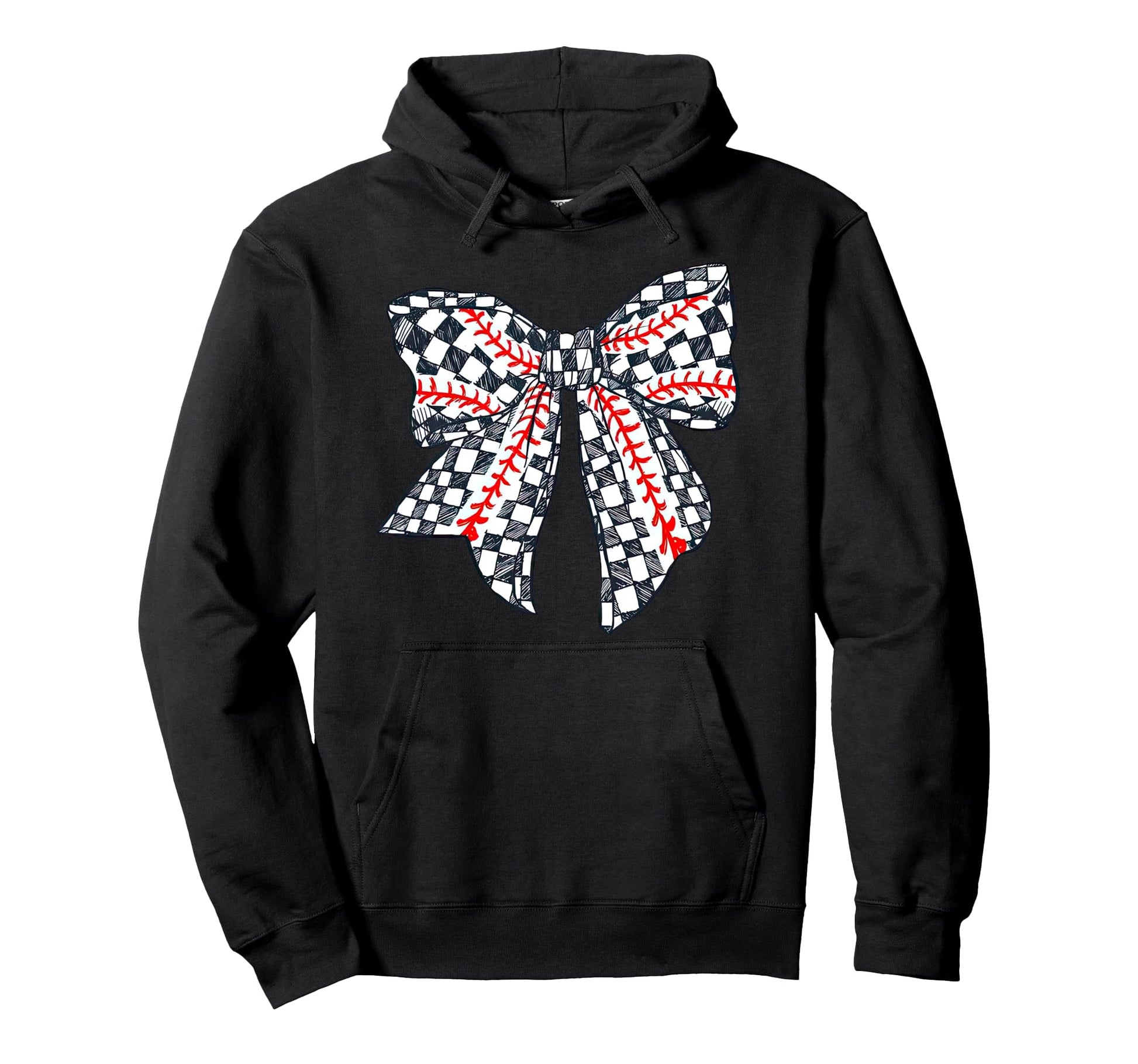Checkered Baseball Bow Distressed Hand Hoodie - Custom Art Print Unisex - T-Shirt, Sweatshirt, Hoodie