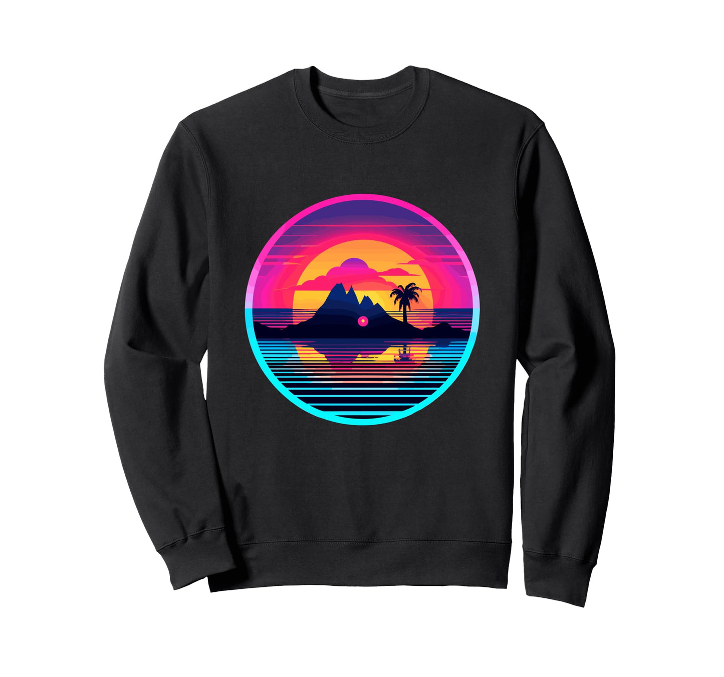 Palm Tree Vinyl Record Vaporwave Sweatshirt - Minimalist Print Men Women - T-Shirt, Sweatshirt, Hoodie
