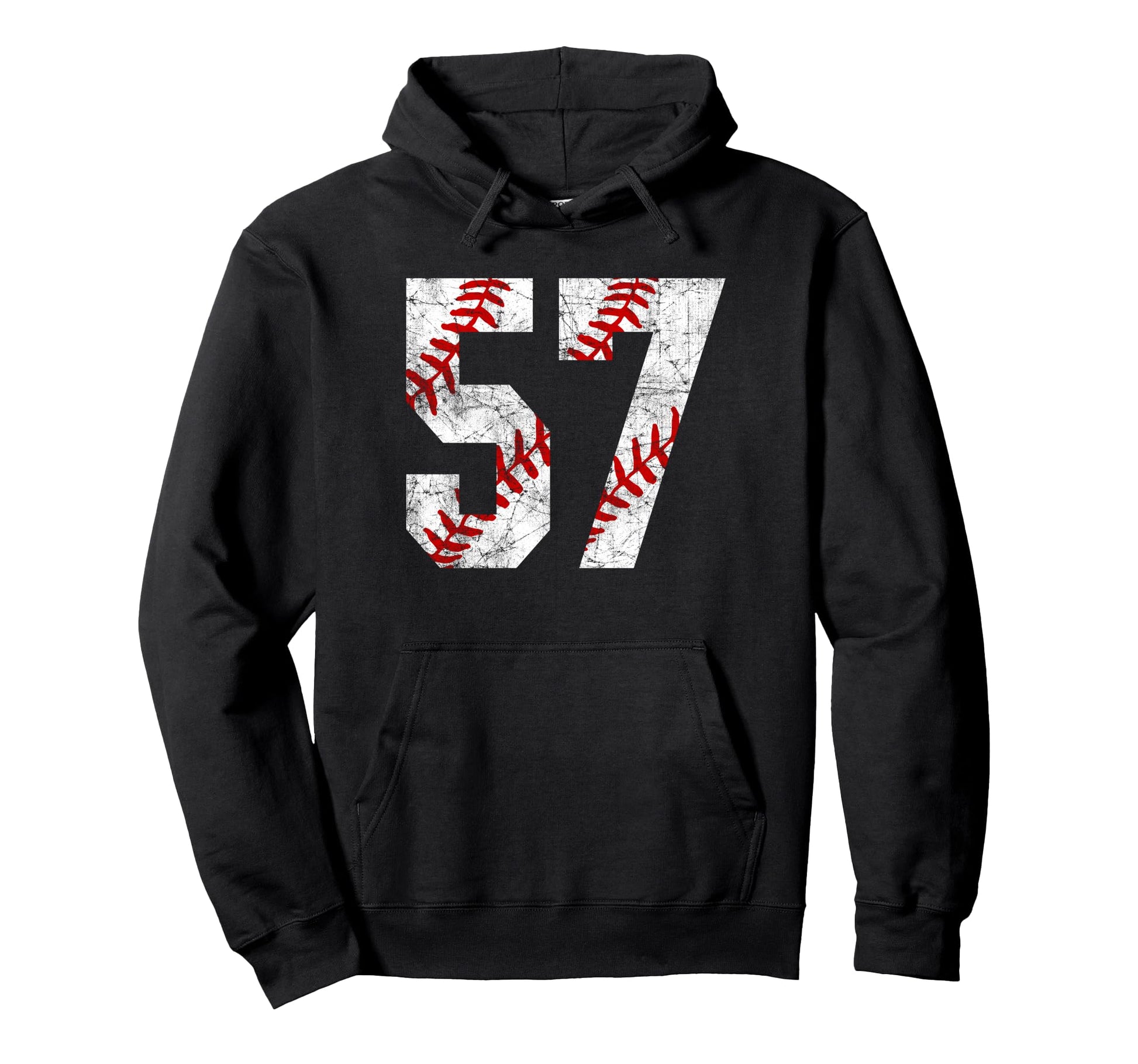 Distressed Baseball Number 57 Jersey Hoodie - Custom Art Print for Adults - T-Shirt, Sweatshirt, Hoodie