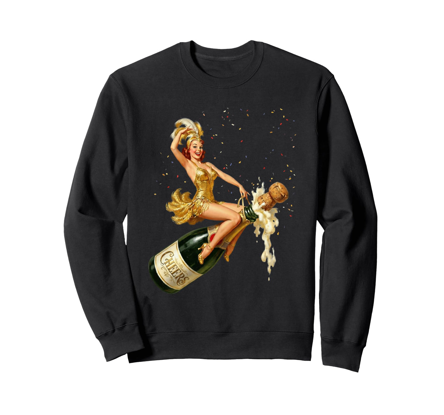 Pin Up Champagne Cheers Happy New Sweatshirt - Aesthetic Graphic Men Women - T-Shirt, Sweatshirt, Hoodie