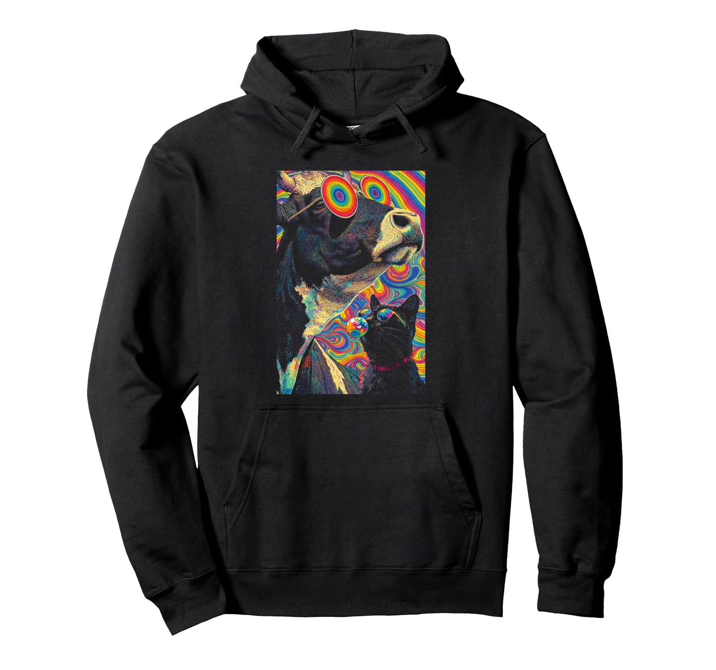 Psychedelic Cow Cat Rainbow Eyeglasses Hoodie - Streetwear Style Men Women - T-Shirt, Sweatshirt, Hoodie