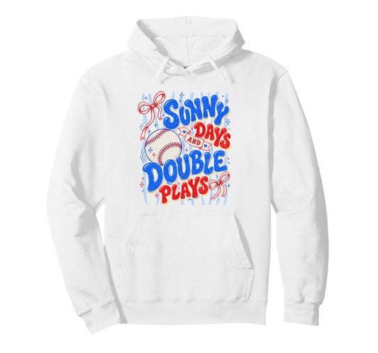 Baseball Coquette Bow Sunny Days Double Hoodie - Novelty Apparel Unisex - T-Shirt, Sweatshirt, Hoodie