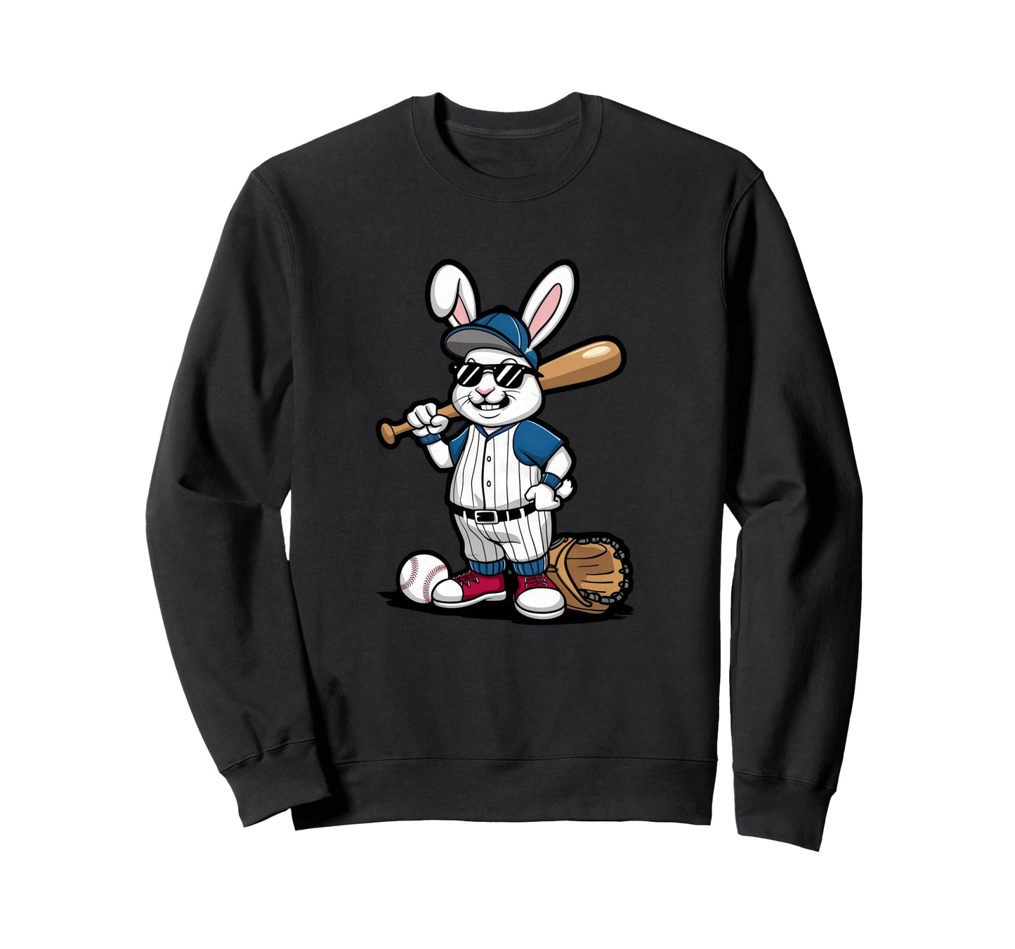 Baseball Rabbit Cartoon Sports Sweatshirt - Fun Novelty Design for Adults - T-Shirt, Sweatshirt, Hoodie