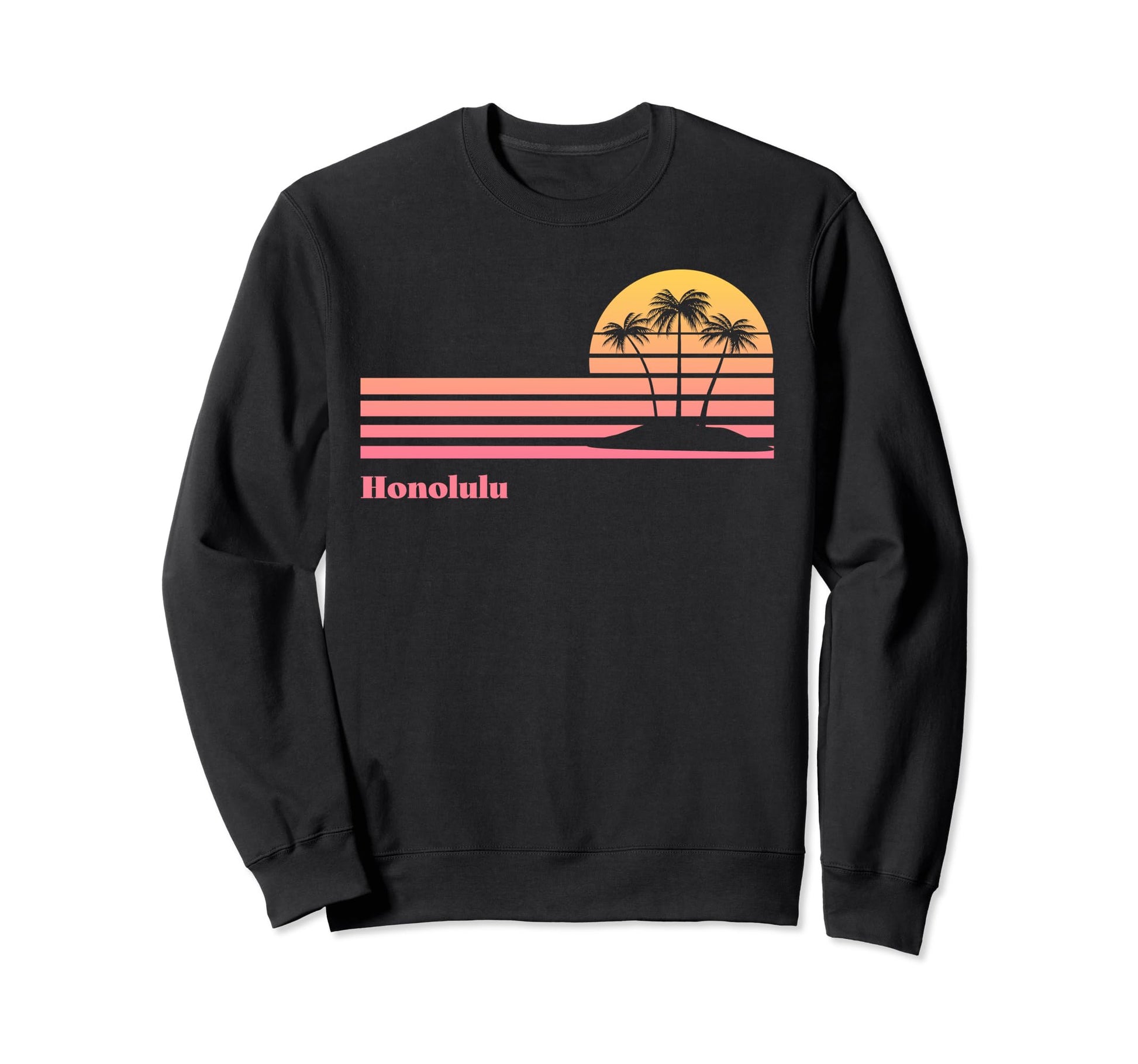 Honolulu Hawaii Gradient Sunset Stripe Sweatshirt - Trendy Graphic Unisex - T-Shirt, Sweatshirt, Hoodie