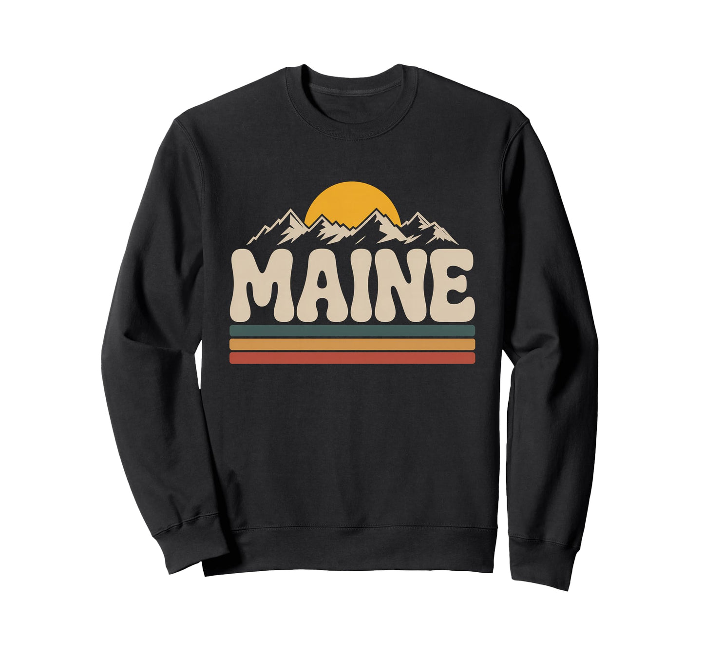 Maine Mountain Sunset 70S State Souvenir Sweatshirt - Trendy Graphic Unisex - T-Shirt, Sweatshirt, Hoodie