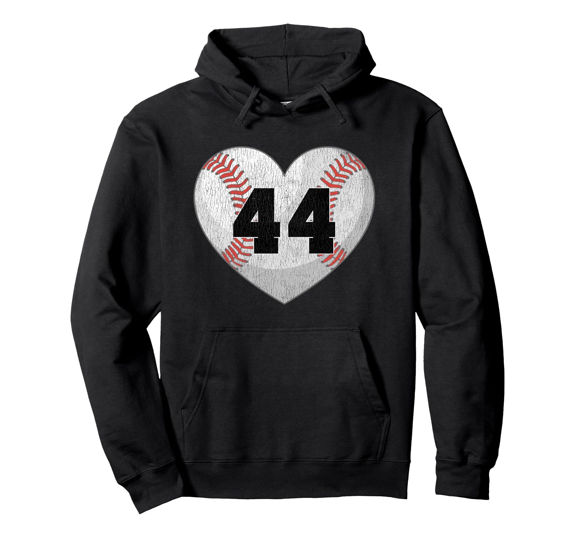 Baseball Number 44 Distressed Heart Hoodie - Streetwear Style Men Women - T-Shirt, Sweatshirt, Hoodie