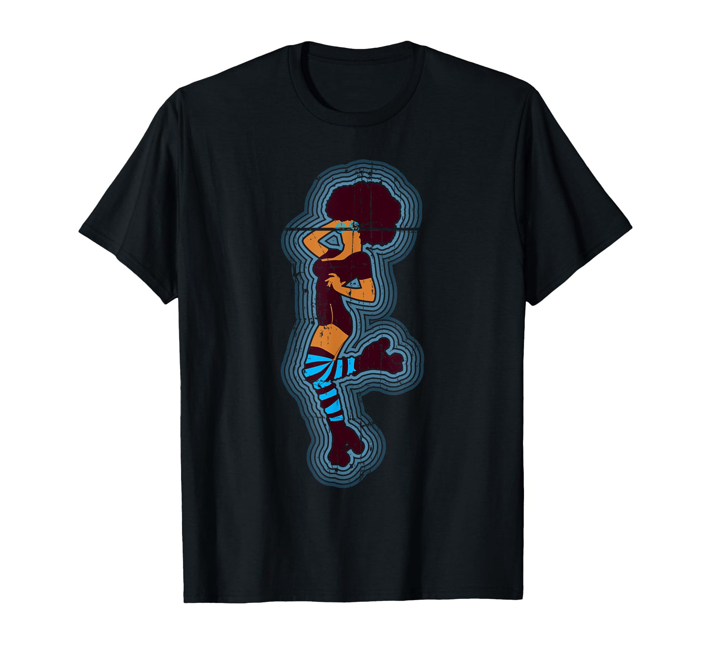 Rollerskating Afro Distressed T-Shirt - Unique Graphic Men Women - T-Shirt, Sweatshirt, Hoodie