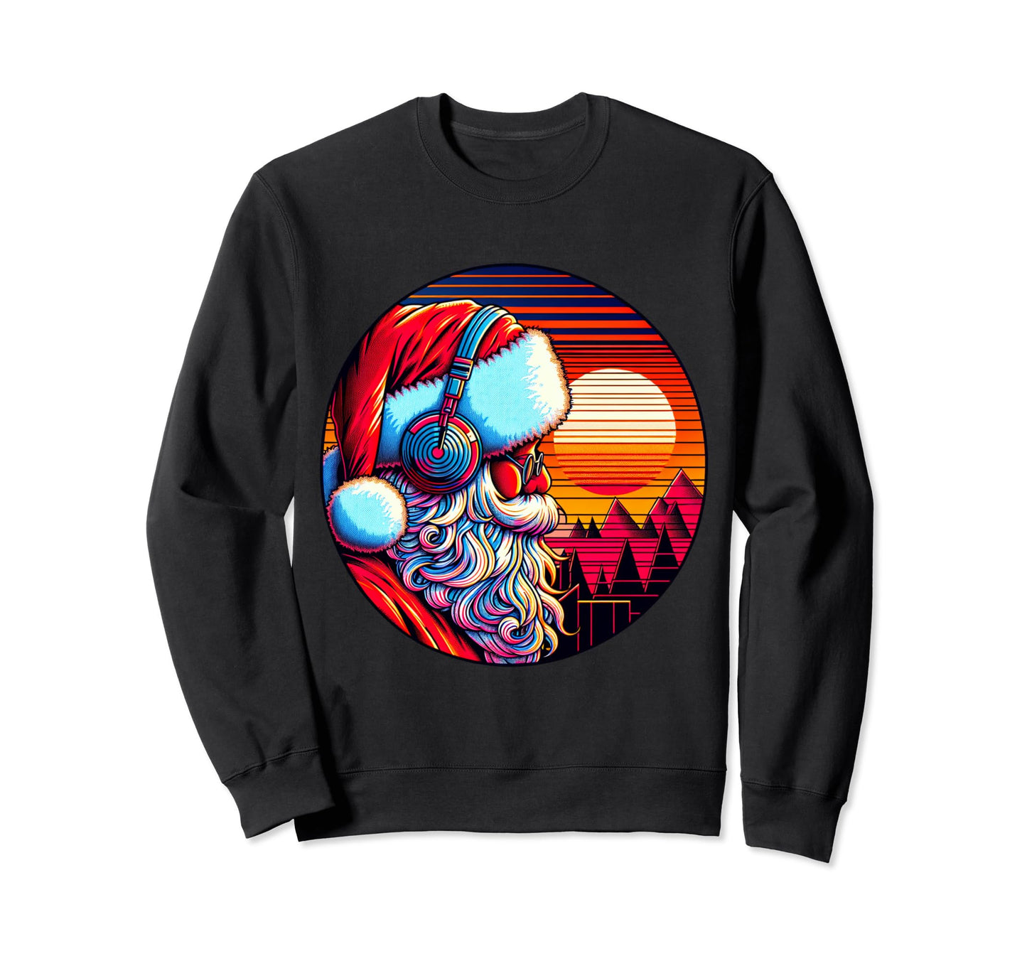80S Santa Claus Listens To Music Sweatshirt - Novelty Apparel Men Women - T-Shirt, Sweatshirt, Hoodie