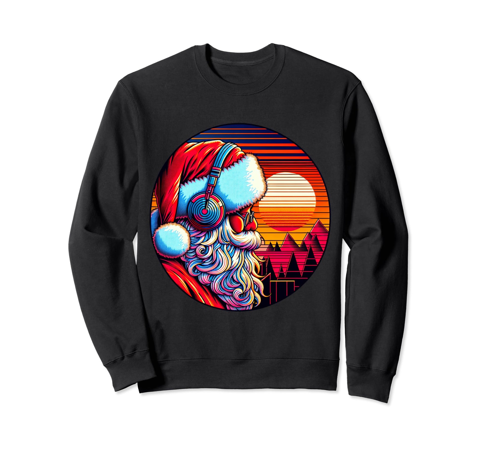 80S Santa Claus Listens To Music Sweatshirt - Novelty Apparel Men Women - T-Shirt, Sweatshirt, Hoodie