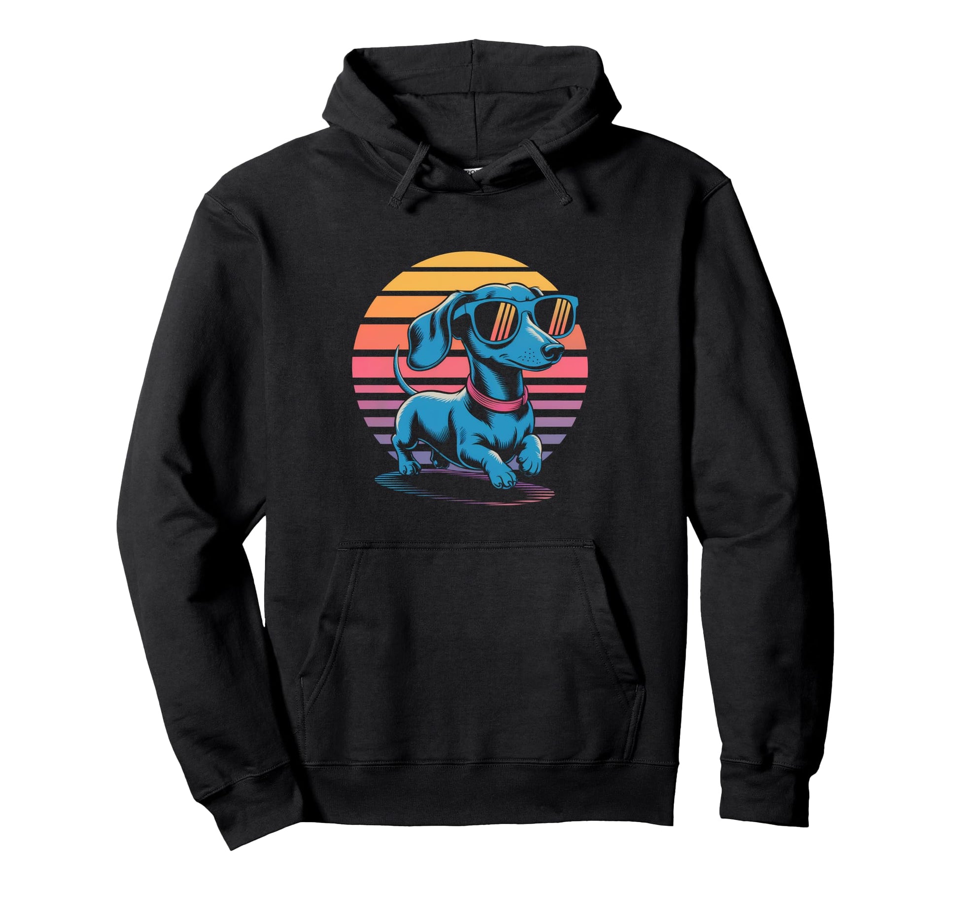 Dachshund Dog Sunglasses 80S Hoodie - Casual Everyday Wear Men Women - T-Shirt, Sweatshirt, Hoodie