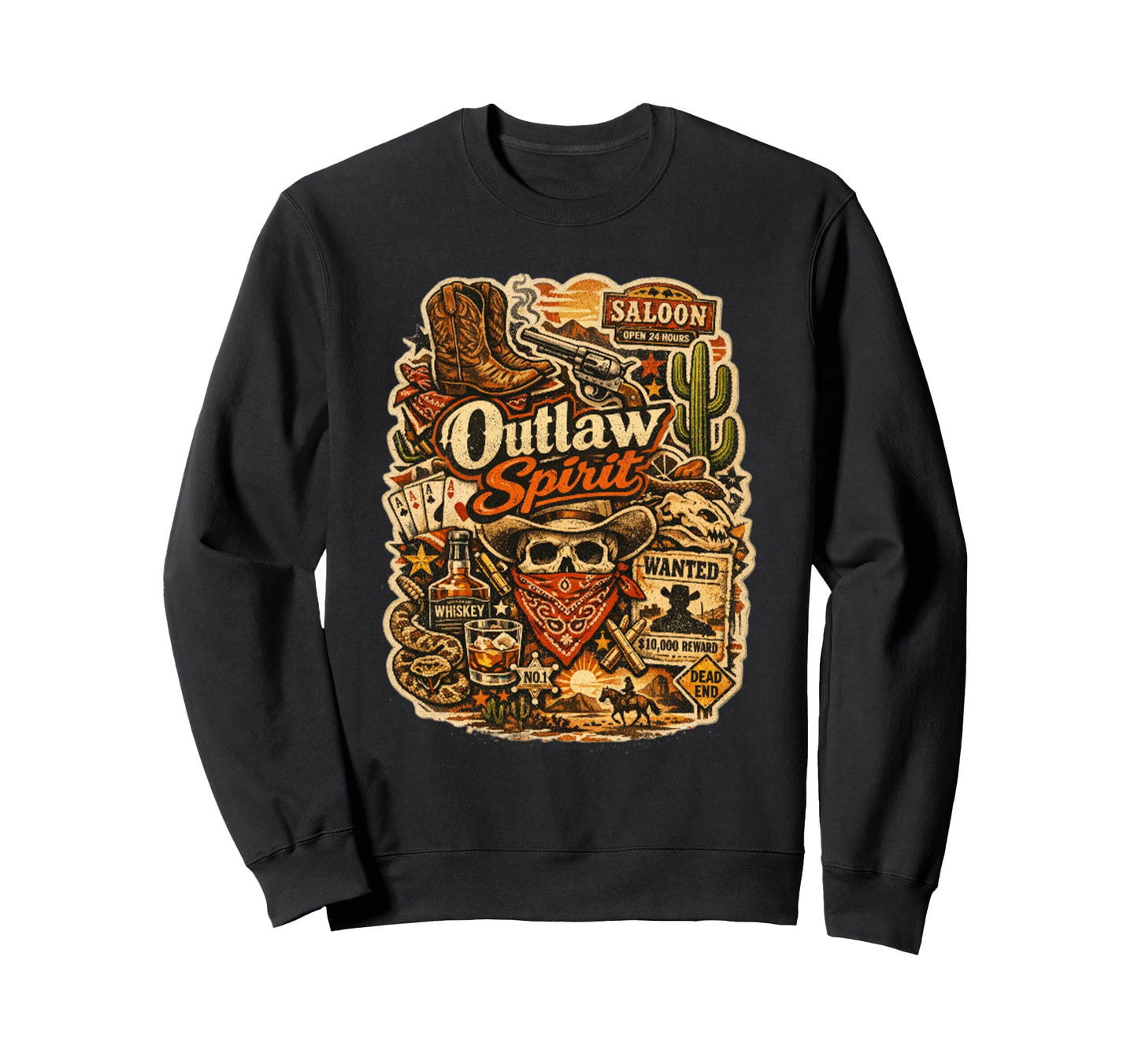 Outlaw Spirit Western Cowboy Sweatshirt - Aesthetic Graphic Men Women - T-Shirt, Sweatshirt, Hoodie