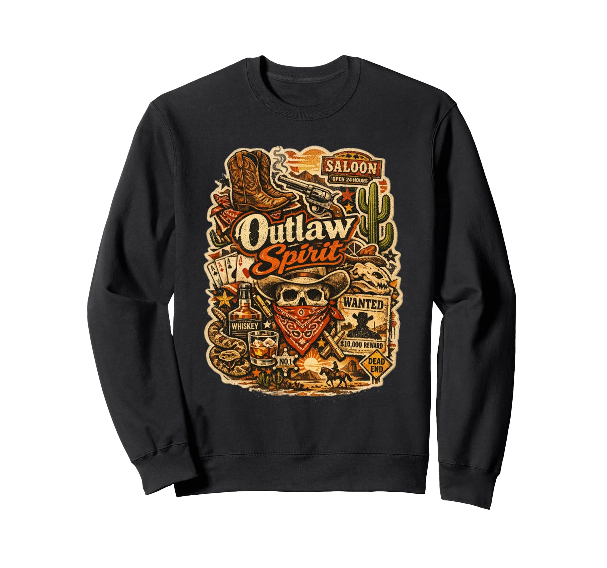 Outlaw Spirit Western Cowboy Sweatshirt - Aesthetic Graphic Men Women - T-Shirt, Sweatshirt, Hoodie