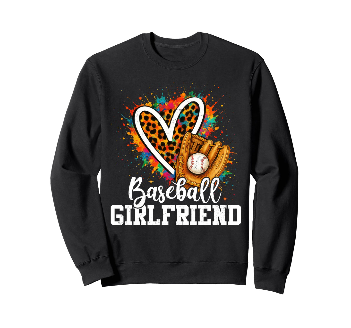 Baseball Girlfriend Leopard Heart Sweatshirt - Trendy Graphic for Adults - T-Shirt, Sweatshirt, Hoodie