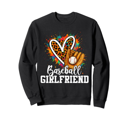 Baseball Girlfriend Leopard Heart Sweatshirt - Trendy Graphic for Adults - T-Shirt, Sweatshirt, Hoodie