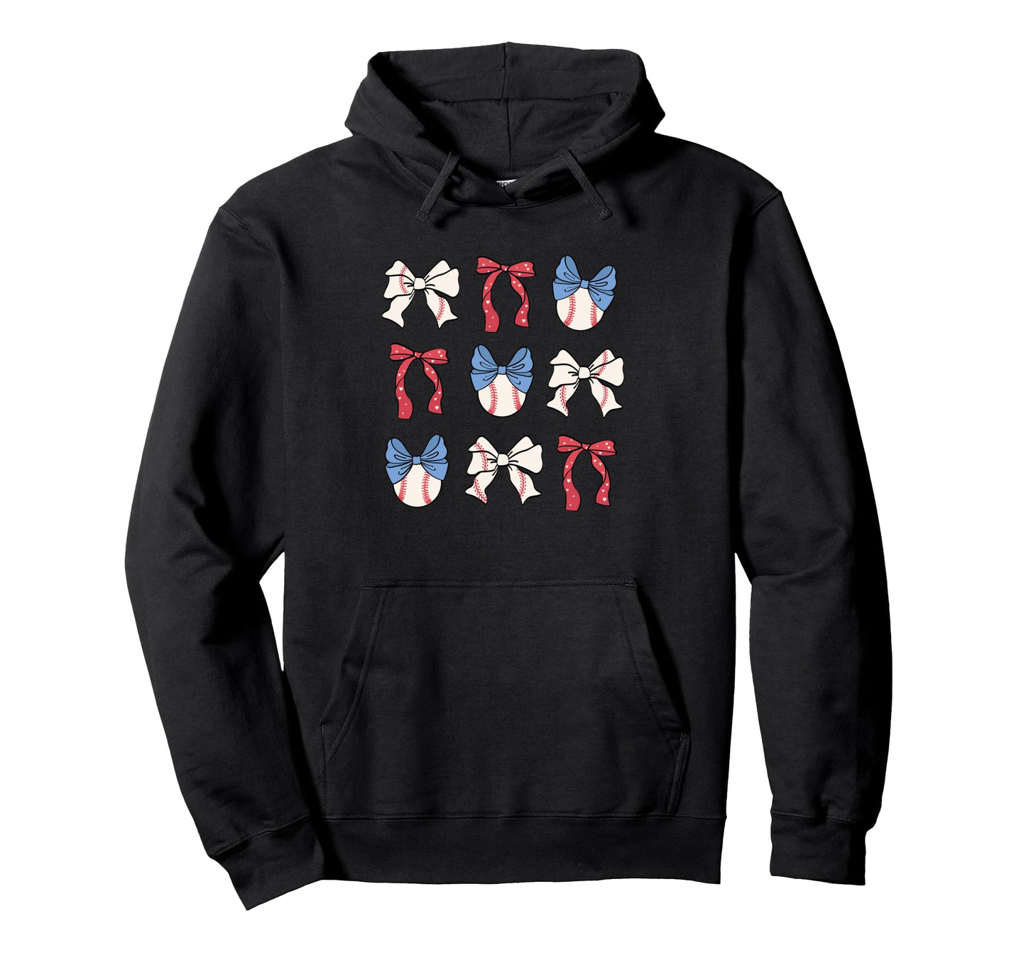 Baseball Bows Red White Blue Patterns Hoodie - Aesthetic Graphic Unisex - T-Shirt, Sweatshirt, Hoodie
