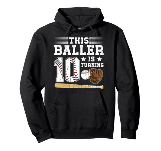 10Th Birthday Baseball 10 Year Old Hoodie - Novelty Apparel Men Women - T-Shirt, Sweatshirt, Hoodie
