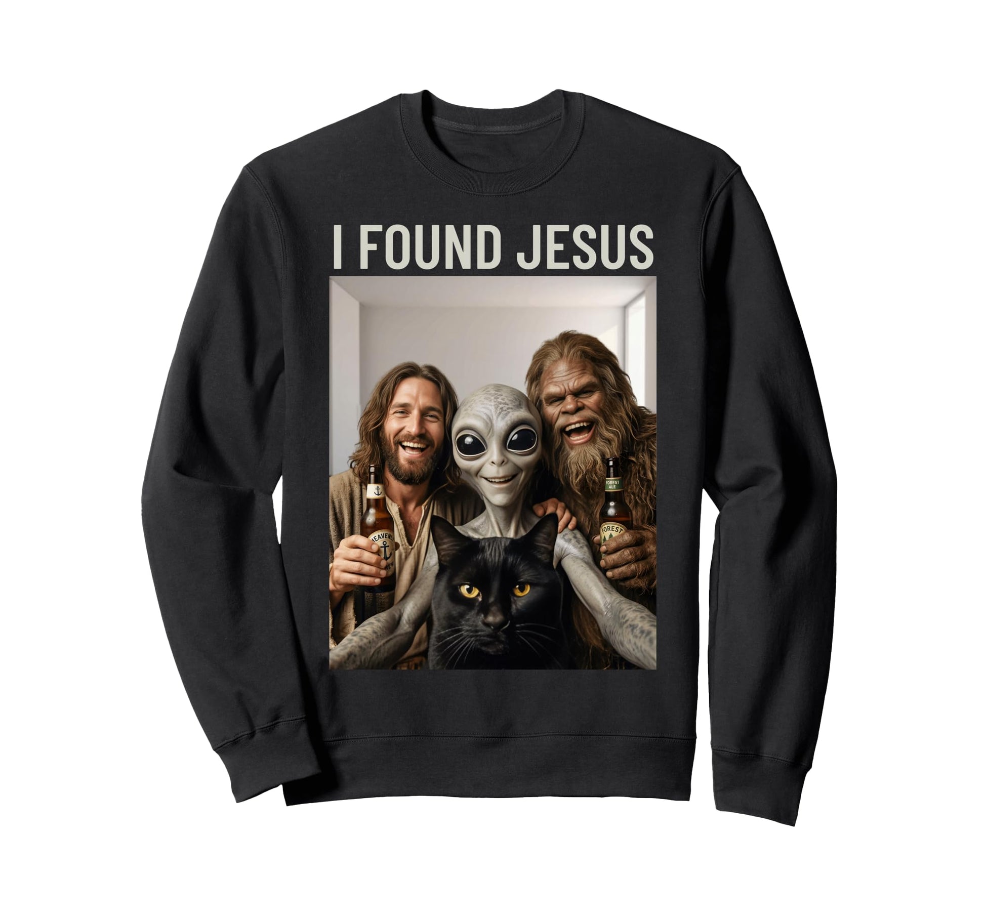 Funny Bigfoot Alien Jesus Rock Hand Sweatshirt - Trendy Graphic Men Women - T-Shirt, Sweatshirt, Hoodie