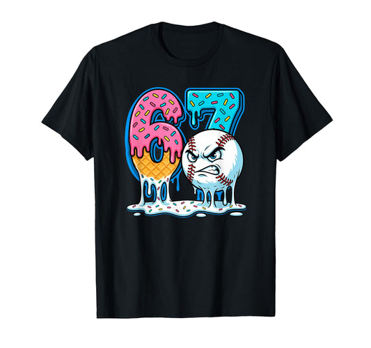 Baseball Drip Ice Cream 67 Angry T-Shirt - Aesthetic Graphic for Adults - T-Shirt, Sweatshirt, Hoodie