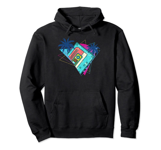 80S Music Cassette Palm Trees Tropical Hoodie - Custom Art Print Men Women - T-Shirt, Sweatshirt, Hoodie