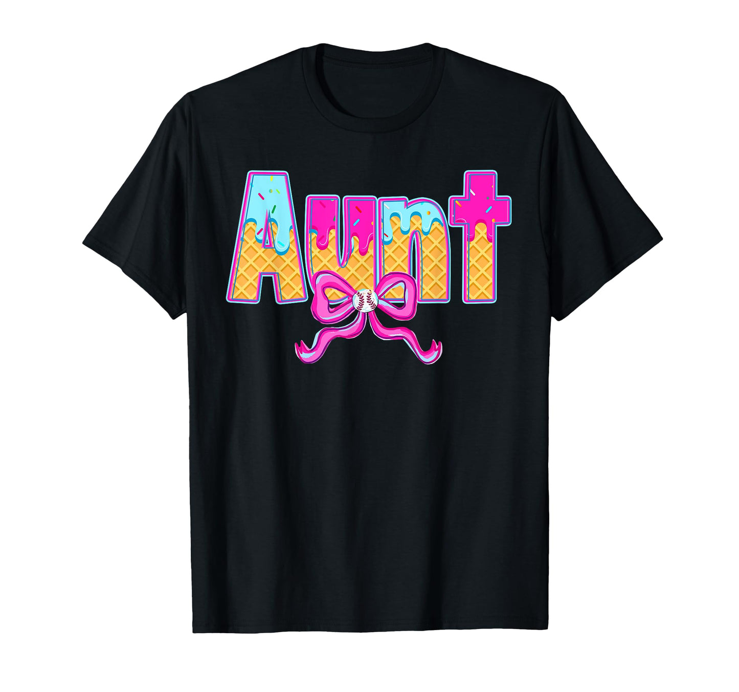 Aunt Baseball Coquette Bow Ice Cream T-Shirt - Custom Art Print Unisex - T-Shirt, Sweatshirt, Hoodie