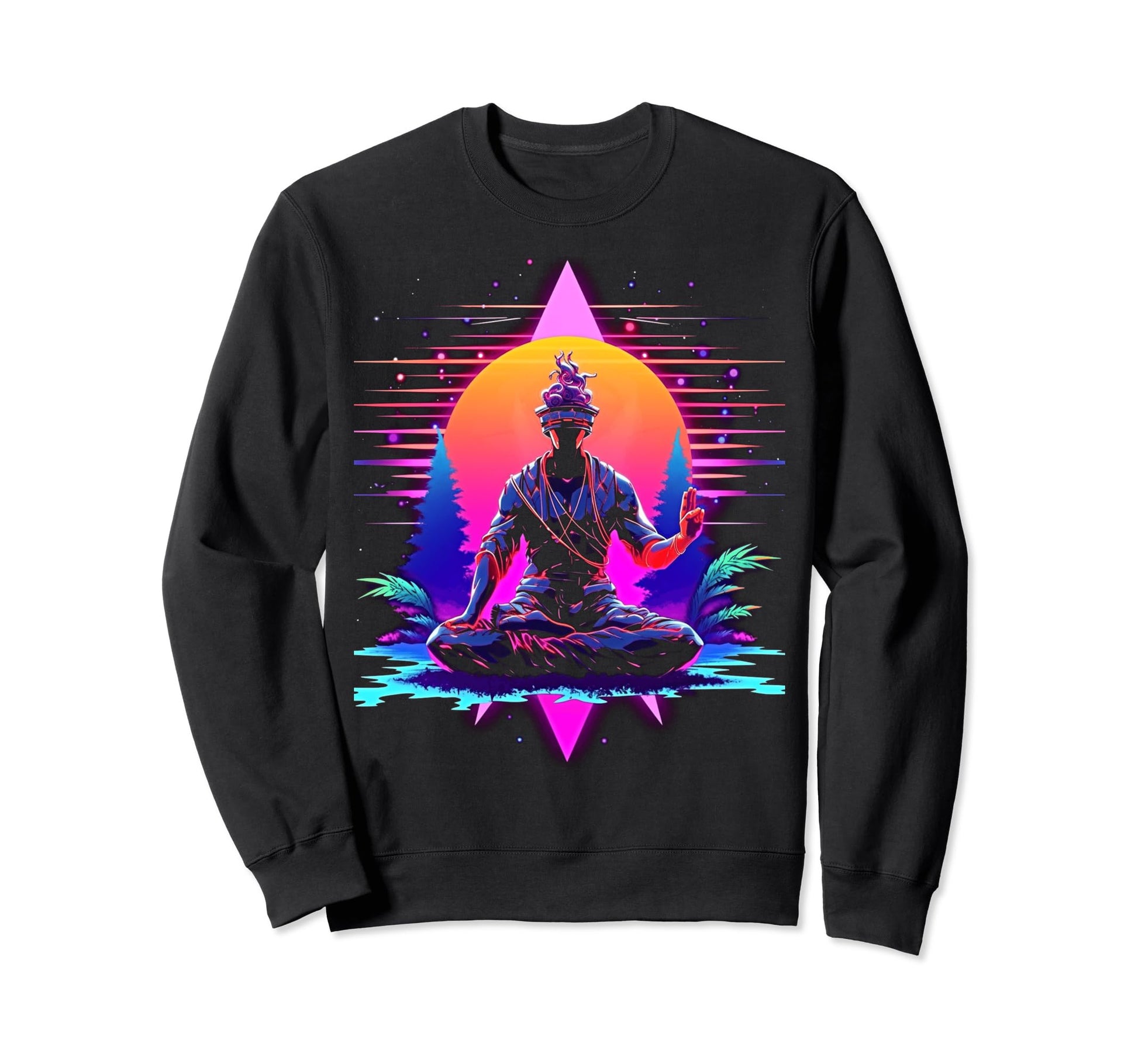 Synthwave Alien Buddha Cyberpunk 80S Sweatshirt - Novelty Apparel Unisex - T-Shirt, Sweatshirt, Hoodie