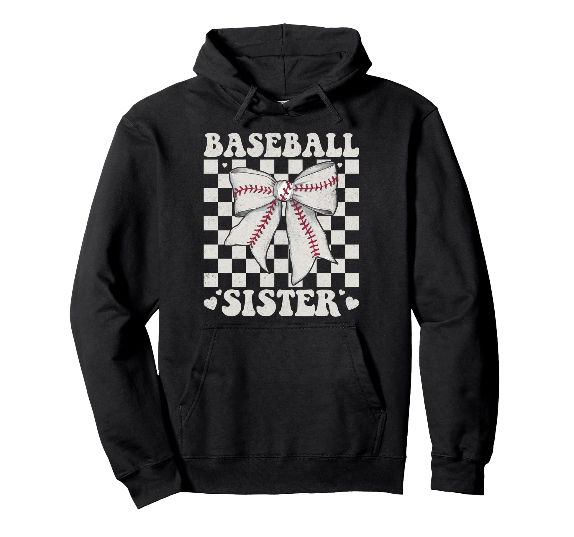 Baseball Sister Bow Laces Gift Sis Checkers Hoodie - Novelty Apparel Unisex - T-Shirt, Sweatshirt, Hoodie