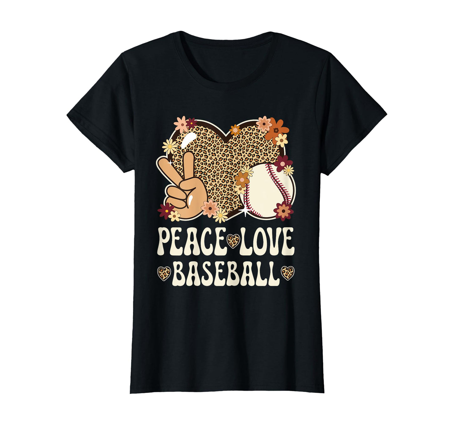 Peace Love Baseball Lover Leopard T-Shirt - Custom Art Print Men Women - T-Shirt, Sweatshirt, Hoodie