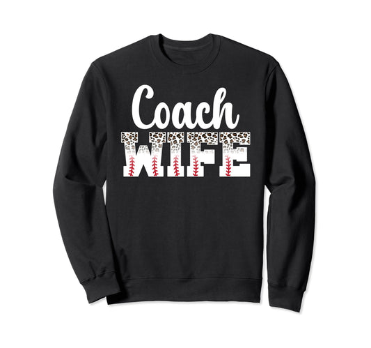 Baseball Coach Wife Leopard Wife Sweatshirt - Aesthetic Graphic Men Women - T-Shirt, Sweatshirt, Hoodie