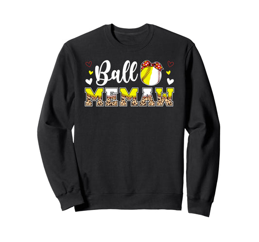 Ball Memaw Leopard Softball Baseball Sweatshirt - Aesthetic Graphic Unisex - T-Shirt, Sweatshirt, Hoodie