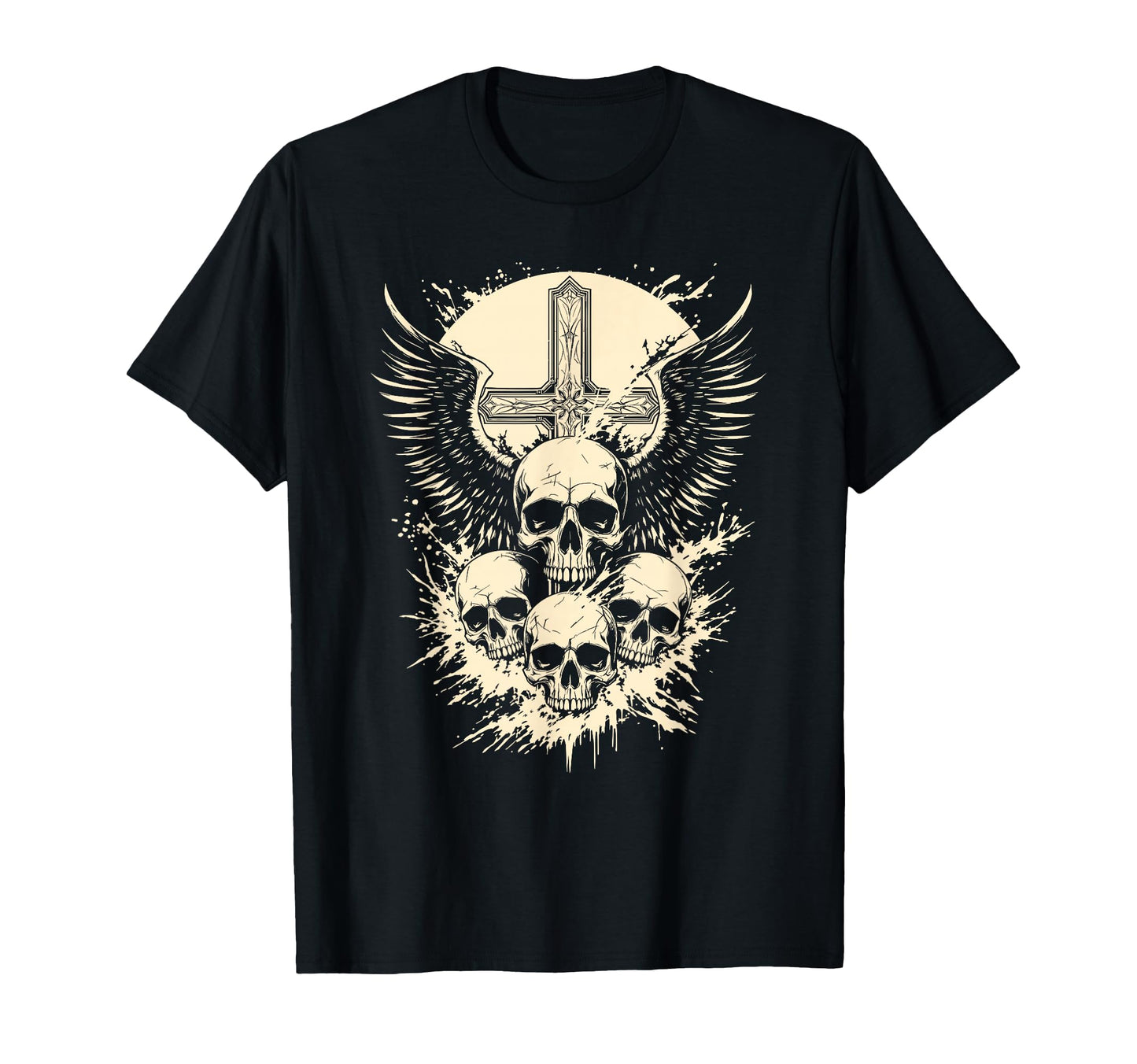 Gothic Skull Cross Art Wings T-Shirt - Casual Everyday Wear for Adults - T-Shirt, Sweatshirt, Hoodie