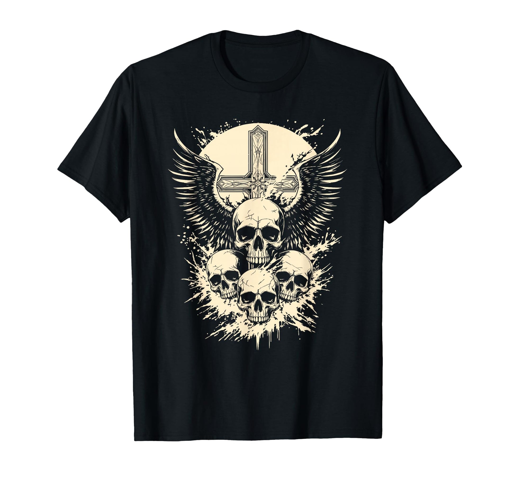 Gothic Skull Cross Art Wings T-Shirt - Casual Everyday Wear for Adults - T-Shirt, Sweatshirt, Hoodie