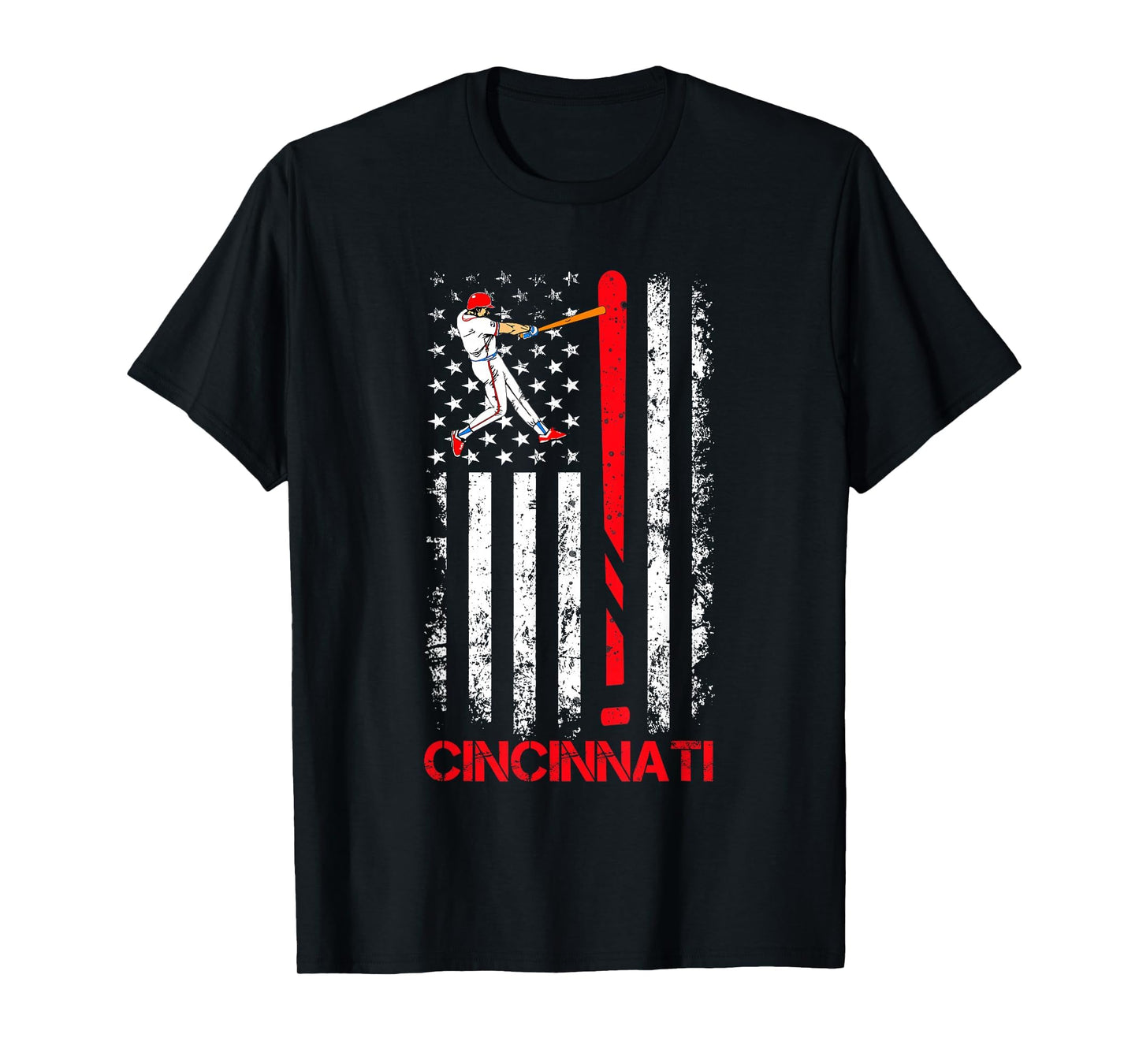 Cincinnati Baseball American Us Flag T-Shirt - Graphic Print for Adults - T-Shirt, Sweatshirt, Hoodie
