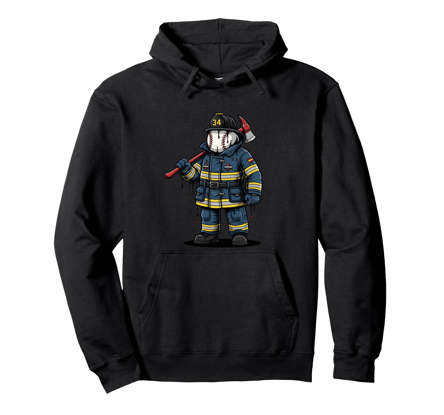 Firefighter Baseball Skull Axe Hero Hoodie - Trendy Graphic for Adults - T-Shirt, Sweatshirt, Hoodie